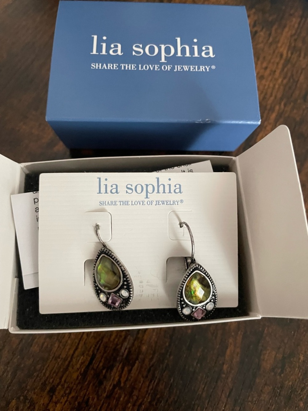 Lia Sophia Green Teardrop Dangle Earrings